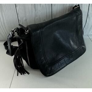 Y2K Sanctuary Manhattanville Black Leather Crossbody Messenger Bag Expandable